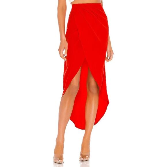 superdown Dresses & Skirts - Superdown Womens Size XXS Arielle Slit Maxi Skirt Red High Low Pleated Stretch